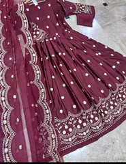 Shamose Silk Embroidered Maxi Dress with Matching Dupatta – 3PC Set
