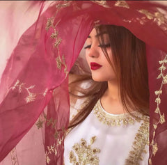 3-Piece Handwork & Embroidered Organza Suit – Mesori Trouser & Embroidered Organza Dupatta